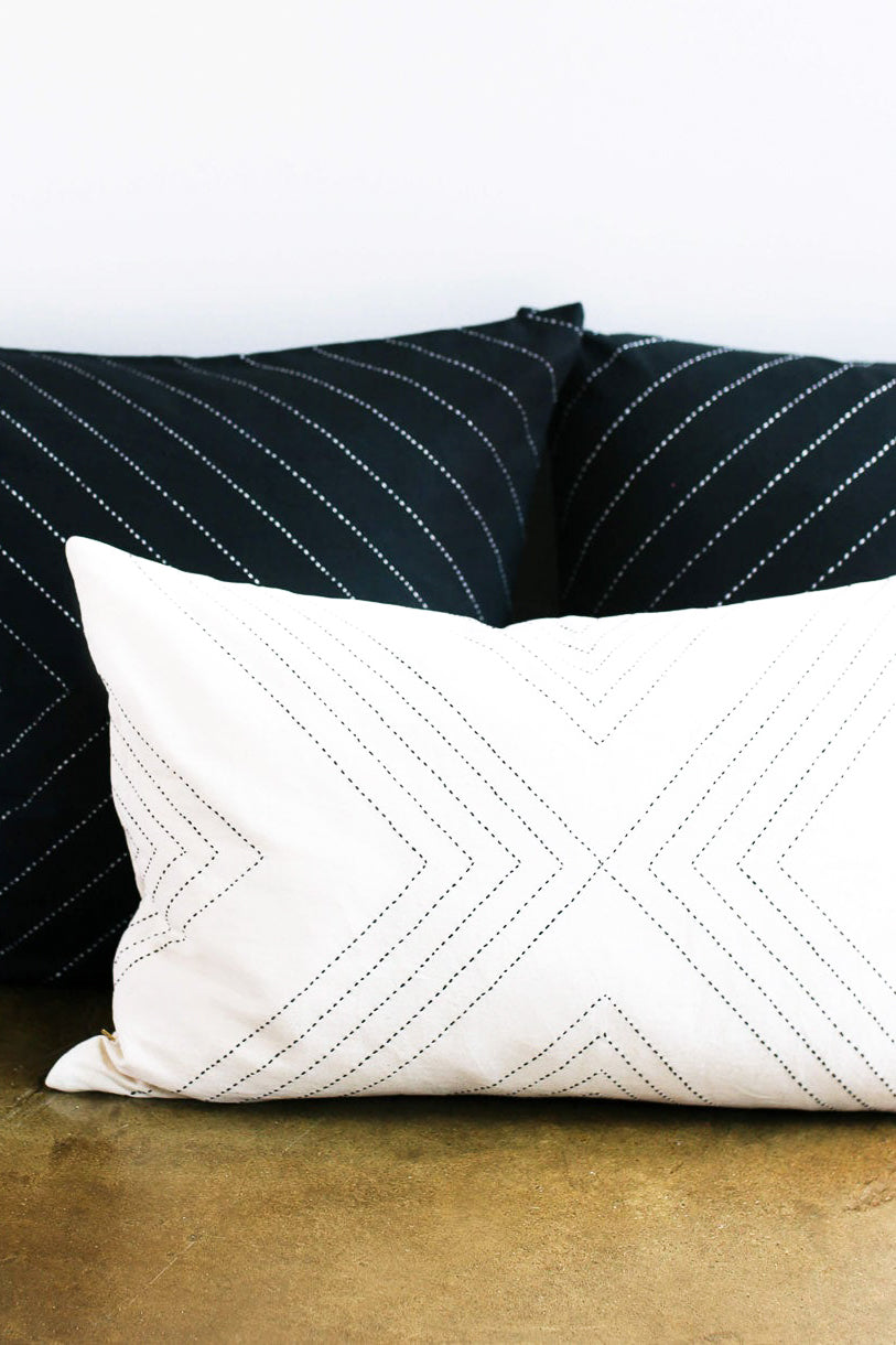 Anchal Project Geometric Stitch Lumbar Pillow Cover