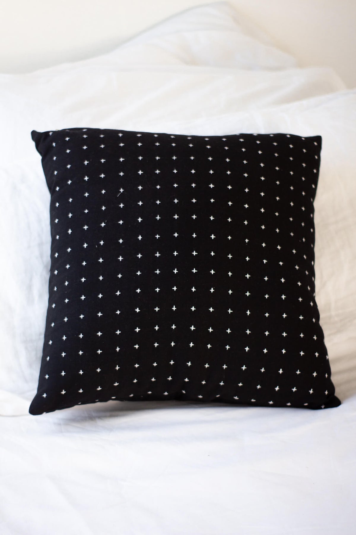 Anchal Project Medium Cross-Stitch Throw Pillow Cover- Charcoal