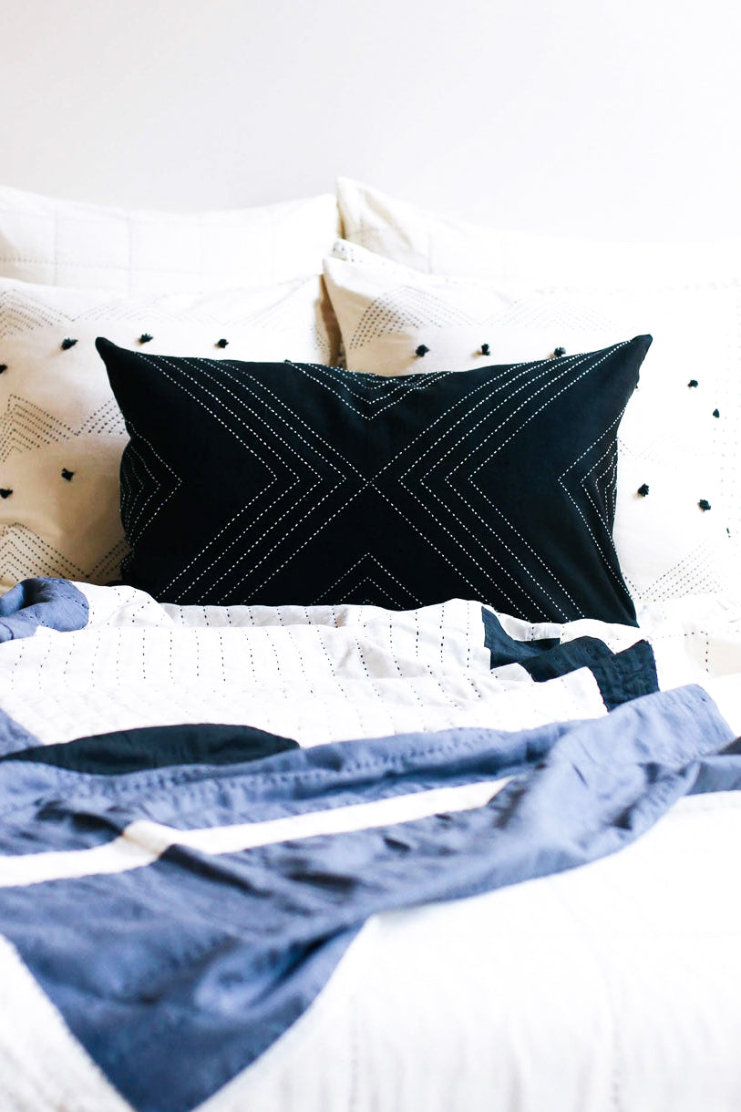 Anchal Project Geometric Stitch Lumbar Pillow Cover