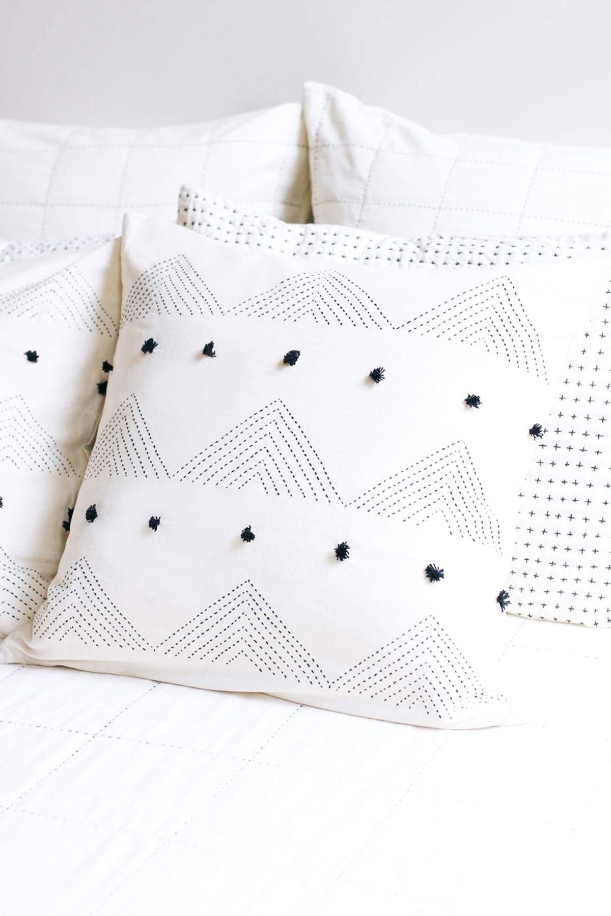 Anchal Project Triangle Stitch Throw Pillow Cover - Bone