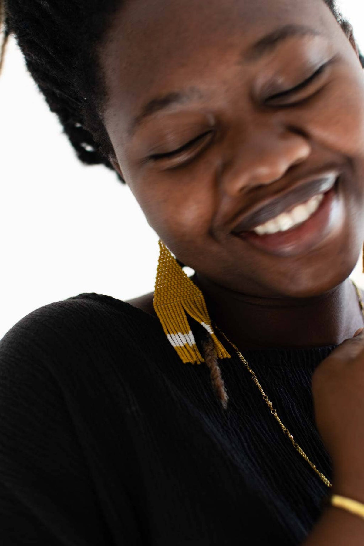 Fair + Simple Beaded Fringe Earrings in Mostaza