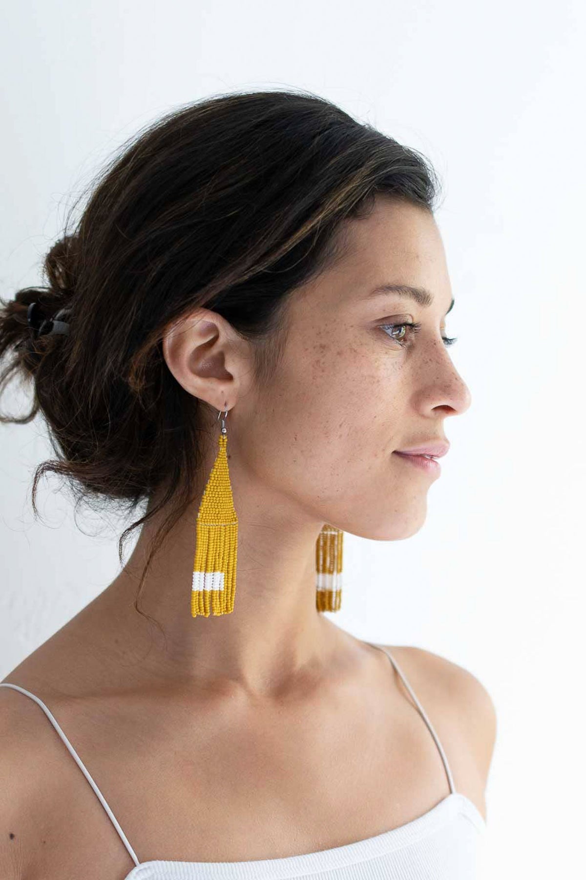 Fair + Simple Beaded Fringe Earrings in Mostaza