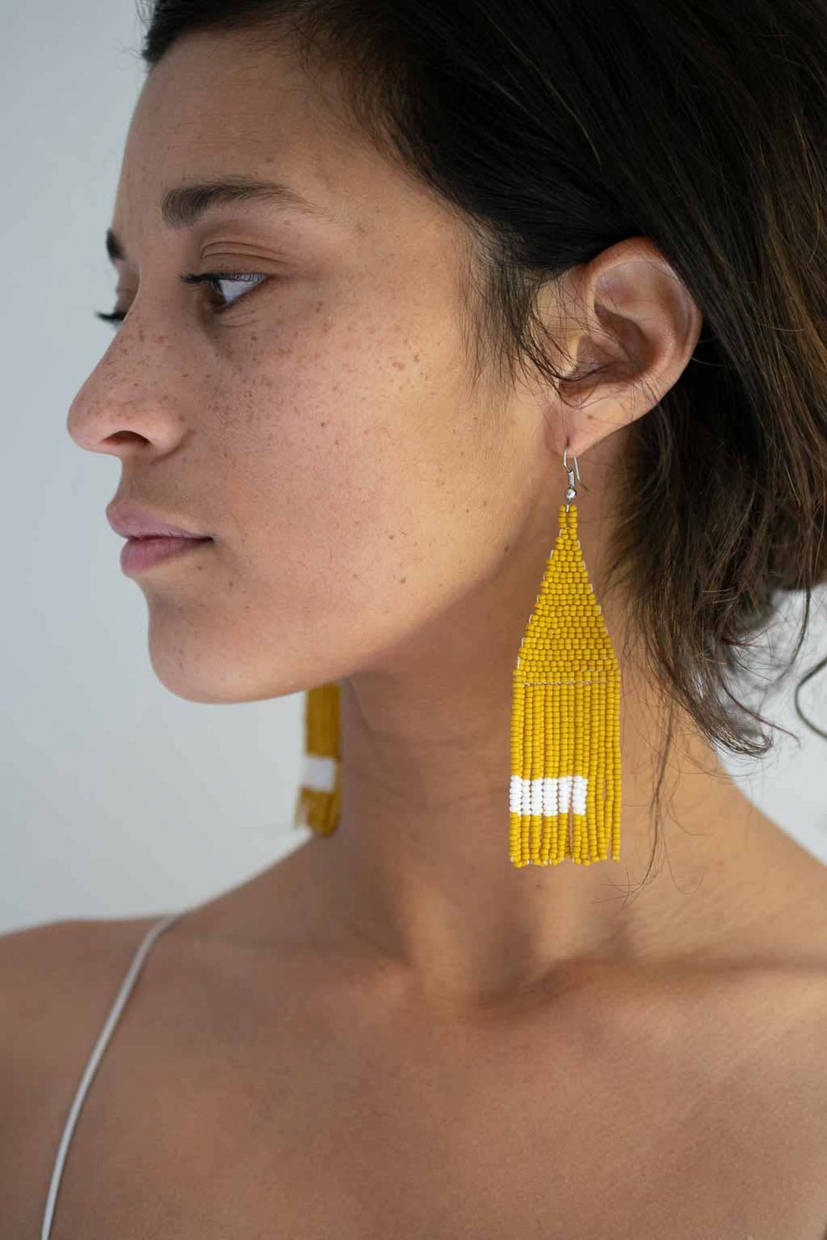 Fair + Simple Beaded Fringe Earrings in Mostaza