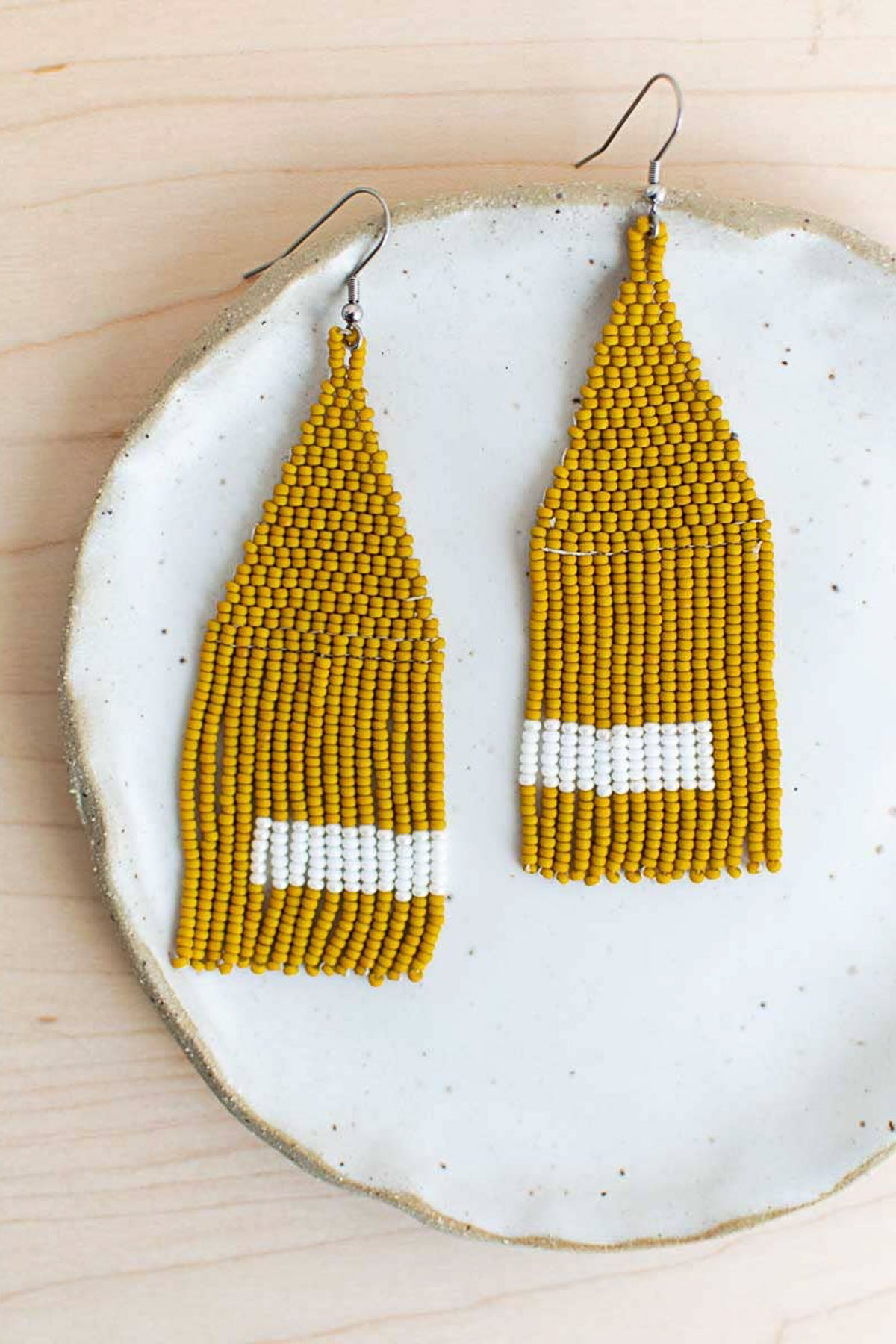 Fair + Simple Beaded Fringe Earrings in Mostaza