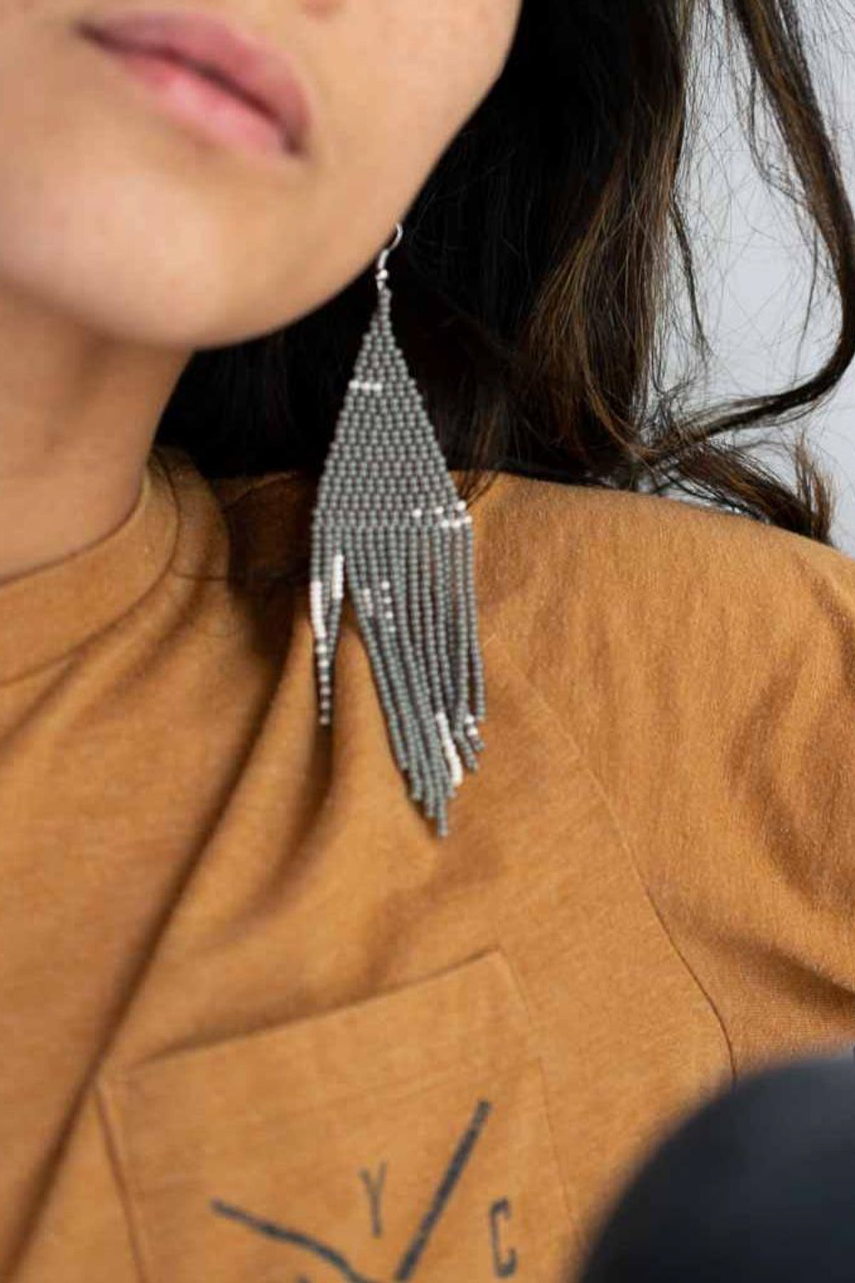 Fair + Simple Beaded Fringe Earrings in Gris