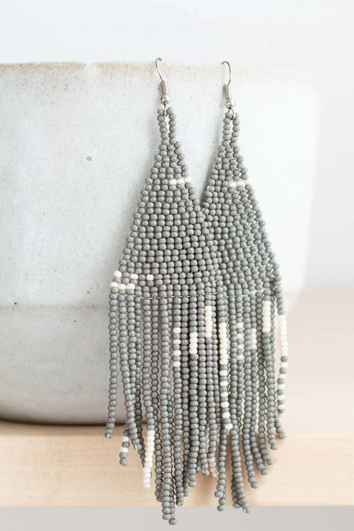 Fair + Simple Beaded Fringe Earrings in Gris