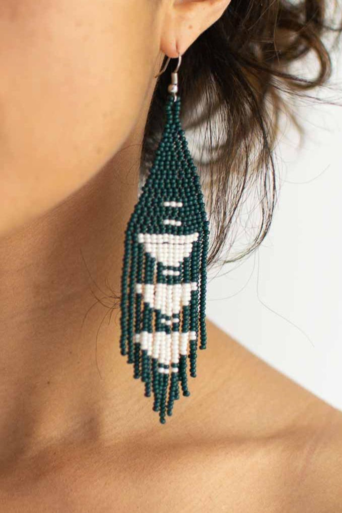 Fair + Simple Beaded Fringe Earrings in Jade