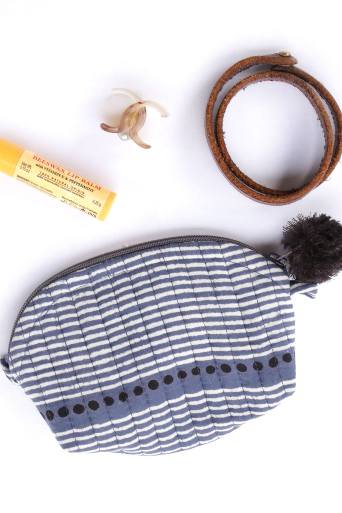 Gray Market Block Printed Crescent Pouch
