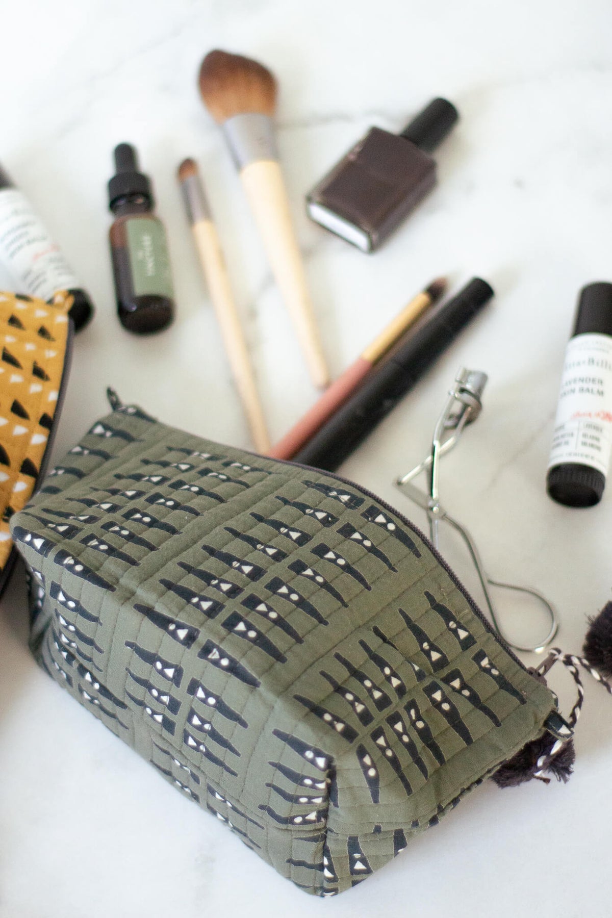 Gray Market Block Printed Makeup Pouch