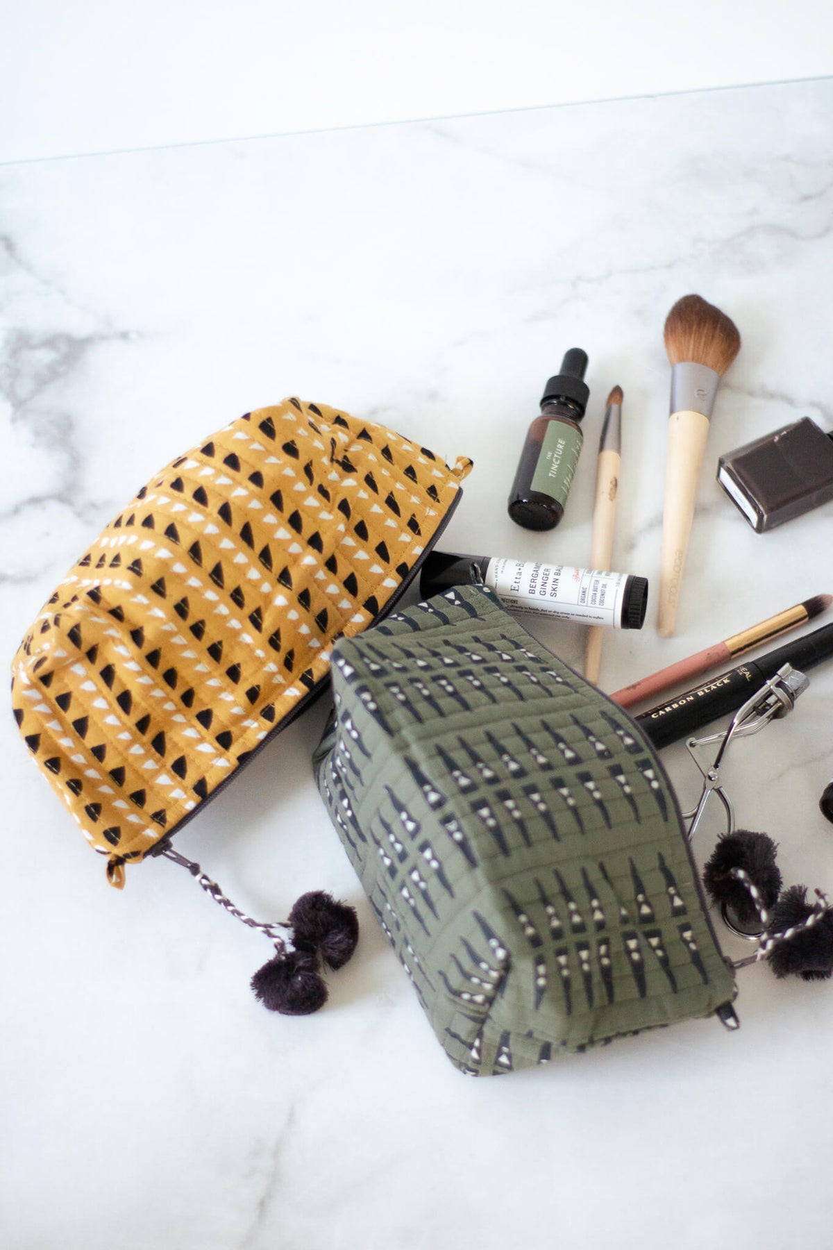 Gray Market Block Printed Makeup Pouch