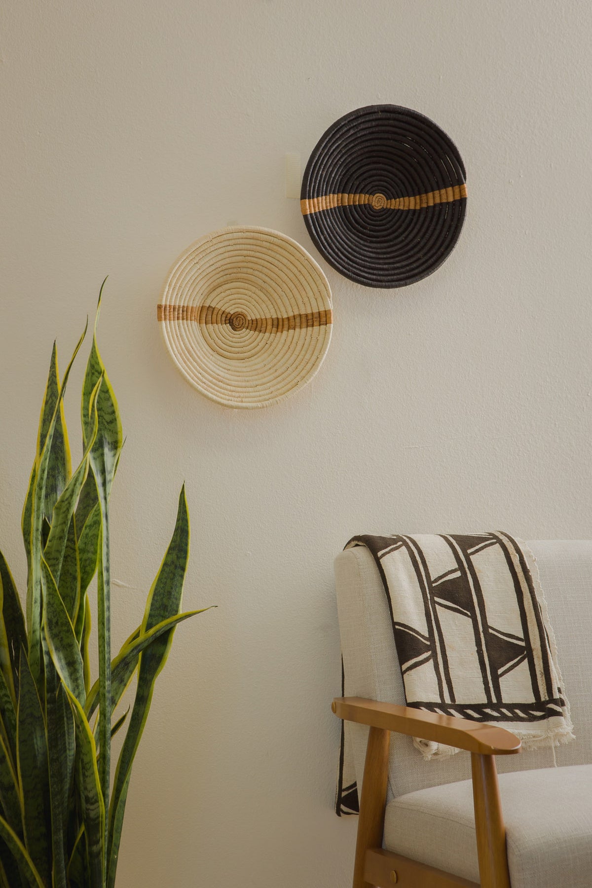 Kazi 12&quot; Large Banana Bark Striped Round Basket