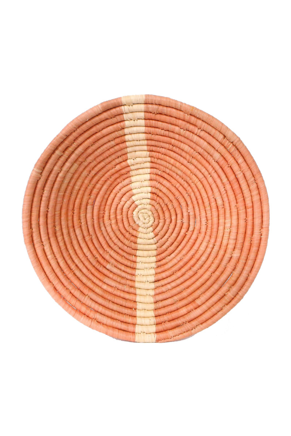 Kazi 12&quot; Large Peach Striped Round Basket