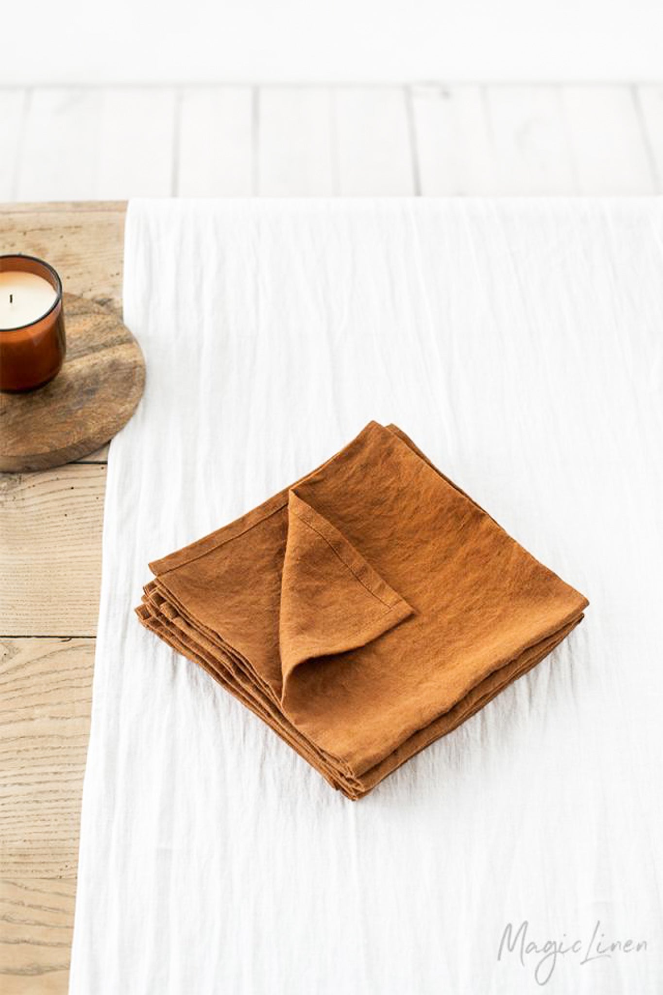 Toss' Hand-Printed 100% Linen Dinner Napkins in Ginger, Set of 2