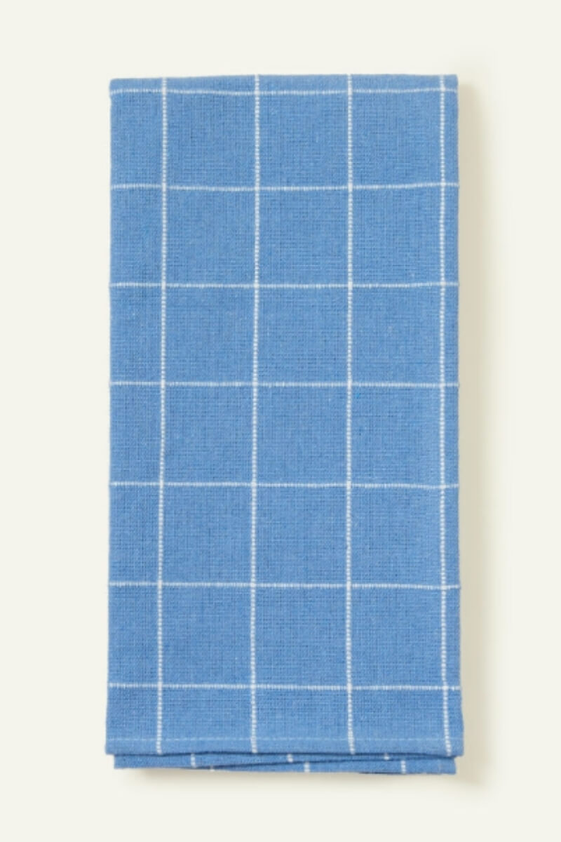 S/12 Napkins with Windowpane, Light Blue/White